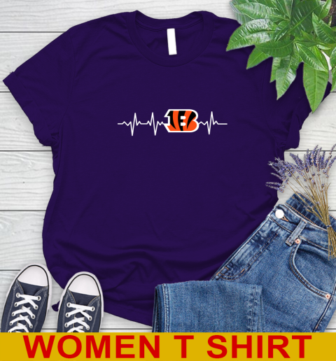 Cincinnati Bengals NFL Football Heart Beat Shirt Women's T-Shirt 4