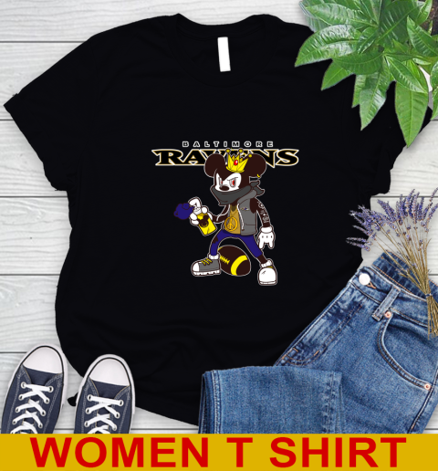 Baltimore Ravens NFL Football Mickey Peace Sign Sports Women's T-Shirt 3 Baltimore Ravens NFL Football Mickey Peace Sign Sports Women's T-Shirt - Image 3