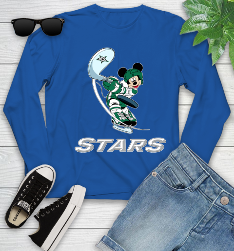 NHL Hockey Dallas Stars Cheerful Mickey Mouse Shirt Youth Long Sleeve 10
