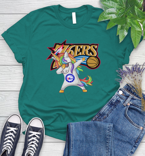 Philadelphia 76ers NBA Basketball Funny Unicorn Dabbing Sports Women's T-Shirt 12