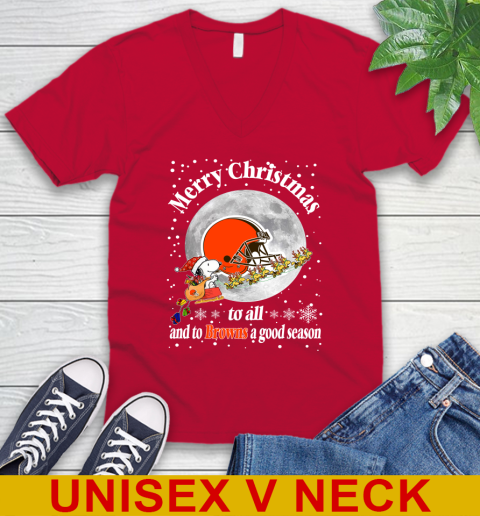 Cleveland Browns Merry Christmas To All And To Browns A Good Season NFL Football Sports V-Neck T-Shirt 6
