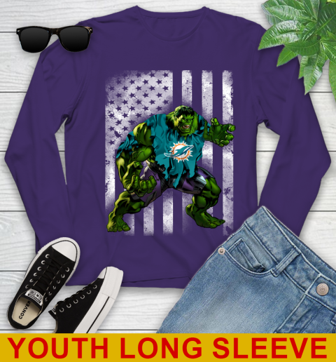 Miami Dolphins Hulk Marvel Avengers NFL Football American Flag Youth Long Sleeve 4
