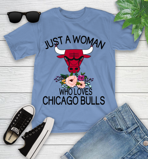 NBA Just A Woman Who Loves Chicago Bulls Basketball Sports Youth T-Shirt 9