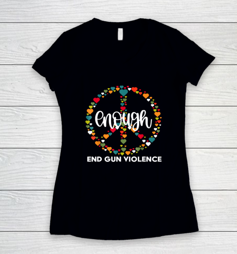 Wear Orange Peace Sign Enough End Gun Violence Women's V-Neck T-Shirt