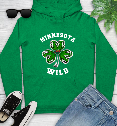NHL Minnesota Wild Three Leaf Clover St Patrick's Day Hockey Sports Youth Hoodie 9