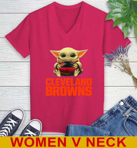 NFL Football Cleveland Browns Baby Yoda Star Wars Shirt Women's V-Neck T-Shirt 10