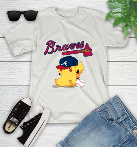 MLB Pikachu Baseball Sports Atlanta Braves Youth T-Shirt 12