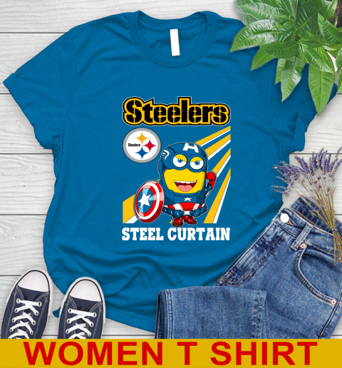 NFL Football Pittsburgh Steelers Captain America Marvel Avengers Minion Shirt Women's T-Shirt 8