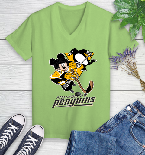 NHL Pittsburgh Penguins Mickey Mouse Disney Hockey T Shirt Women's V-Neck T-Shirt 11