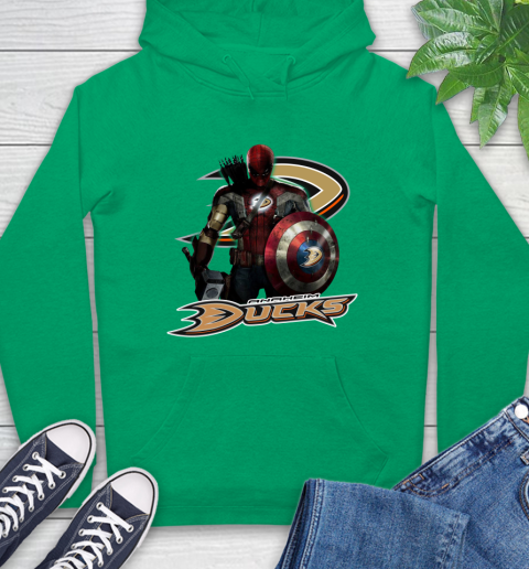 NHL Captain America Thor Spider Man Hawkeye Avengers Endgame Hockey Anaheim Ducks Hoodie 8