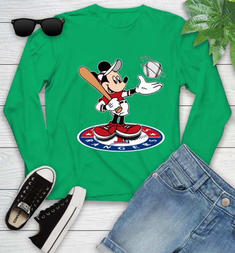 MLB Baseball Texas Rangers Cheerful Mickey Disney Shirt Youth Long Sleeve 6