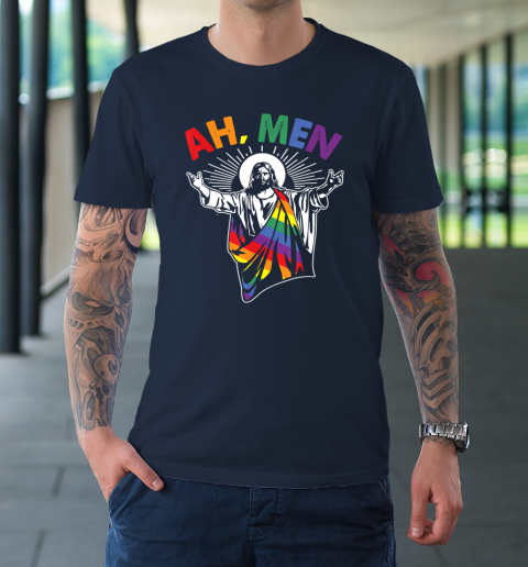 Ah Men Funny LGBT Gay Pride Jesus Rainbow Flag Christian T-Shirt 10