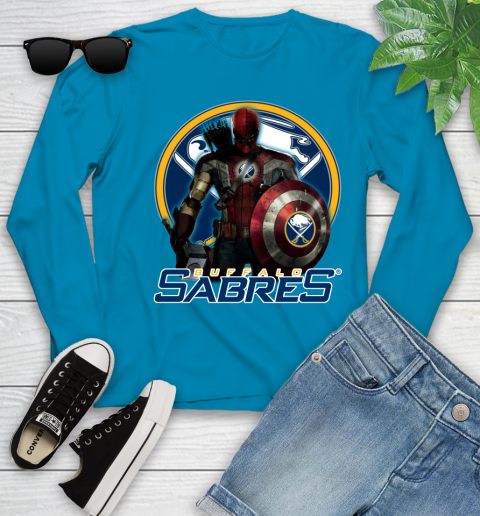 NHL Captain America Thor Spider Man Hawkeye Avengers Endgame Hockey Buffalo Sabres Youth Long Sleeve 7