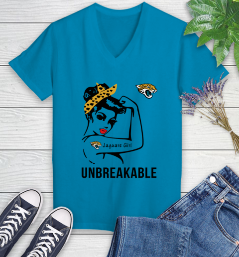 NFL Jacksonville Jaguars Girl Unbreakable Football Sports Women's V-Neck T-Shirt 4