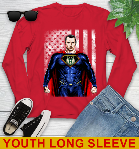 NBA Basketball Milwaukee Bucks Superman DC Shirt Youth Long Sleeve 12 NBA Basketball Milwaukee Bucks Superman DC Shirt Youth Long Sleeve - Image 12