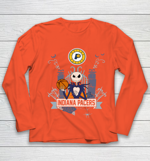 NBA Indiana Pacers Basketball Jack Skellington Halloween Youth Long Sleeve 3