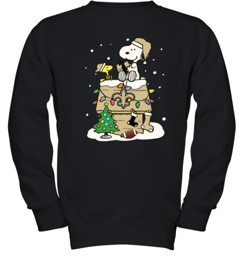 momj a happy christmas with new orleans saints snoopy youth sweatshirt 47 front black