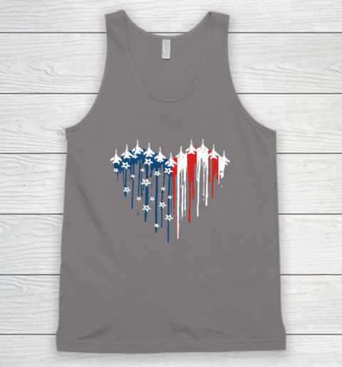 Retro Fighter Jet Airplane American Flag Heart 4th Of July Tank Top 5