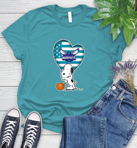 Charlotte Hornets NBA Basketball The Peanuts Movie Adorable Snoopy Women's T-Shirt 12