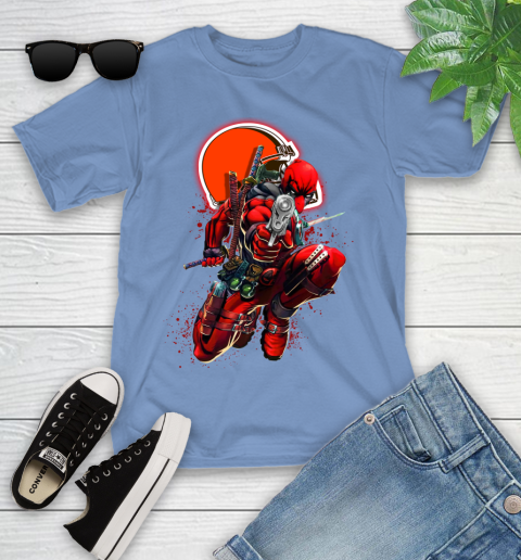 NFL Deadpool Marvel Comics Sports Football Cleveland Browns Youth T-Shirt 11