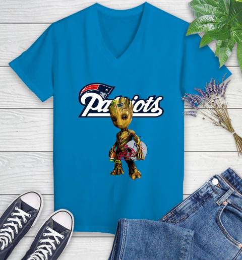 New England Patriots NFL Football Groot Marvel Guardians Of The Galaxy Women's V-Neck T-Shirt 7