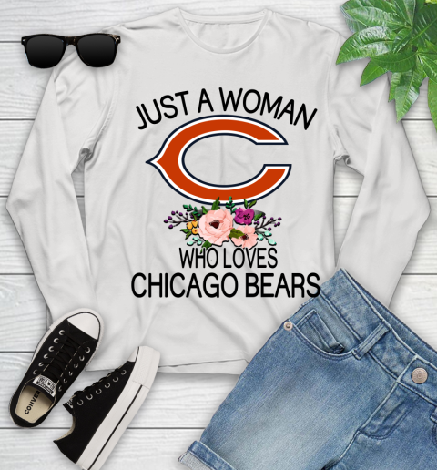 NFL Just A Woman Who Loves Chicago Bears Football Sports Youth Long Sleeve
