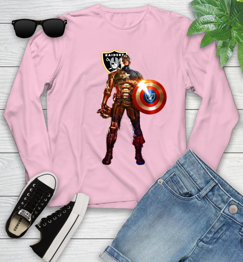 NFL Captain America Marvel Avengers Endgame Football Sports Oakland Raiders Youth Long Sleeve 10