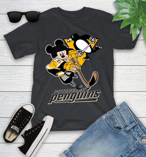 NHL Pittsburgh Penguins Mickey Mouse Disney Hockey T Shirt Youth T-Shirt 2