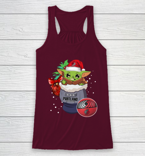 Portland Trail Blazers Christmas Baby Yoda Star Wars Funny Happy NBA Racerback Tank 3