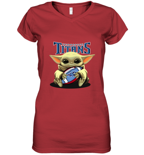 Baby Yoda Loves The Tennessee Titans vdoi baby yoda loves the tennessee titans women v neck t shirt 39 front red