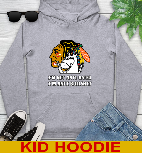 Chicago Blackhawks NHL Hockey Unicorn I'm Not Anti Hater I'm Anti Bullshit Youth Hoodie 6