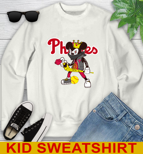 Philadelphia Phillies MLB Baseball Mickey Peace Sign Sports Youth Sweatshirt