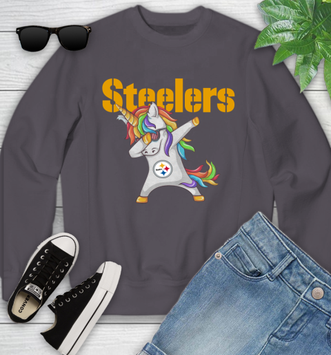 Pittsburgh Steelers NFL Football Funny Unicorn Dabbing Sports Youth Sweatshirt 6