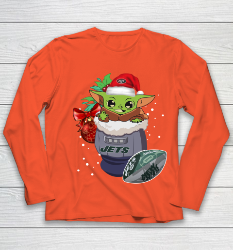 New York Jets Christmas Baby Yoda Star Wars Funny Happy NFL Youth Long Sleeve 4