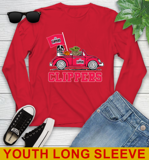 NBA Basketball LA Clippers Darth Vader Baby Yoda Driving Star Wars Shirt Youth Long Sleeve 11