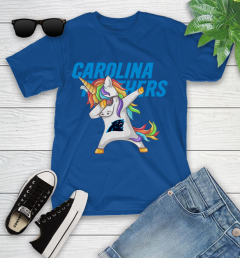 Carolina Panthers NFL Football Funny Unicorn Dabbing Sports Youth T-Shirt 9
