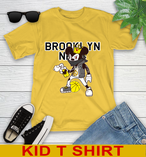 Brooklyn Nets NBA Basketball Mickey Peace Sign Sports Youth T-Shirt 8