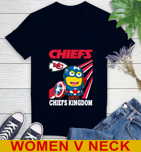 NFL Football Kansas City Chiefs Captain America Marvel Avengers Minion Shirt Women's V-Neck T-Shirt 2
