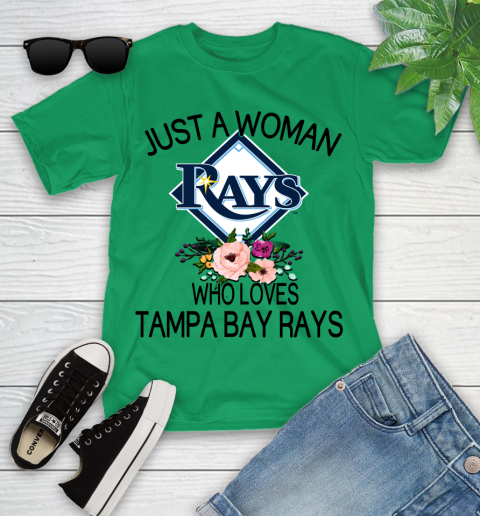 MLB Just A Woman Who Loves Tampa Bay Rays Baseball Sports Youth T-Shirt 3
