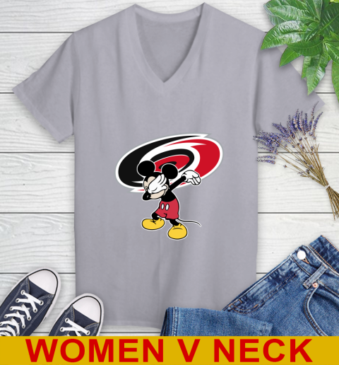 Carolina Hurricanes NHL Hockey Dabbing Mickey Disney Sports Women's V-Neck T-Shirt 5