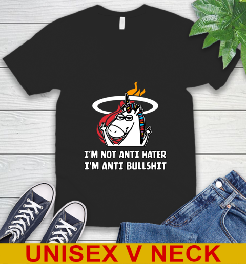Miami Heat NBA Basketball Unicorn I'm Not Anti Hater I'm Anti Bullshit V-Neck T-Shirt 2