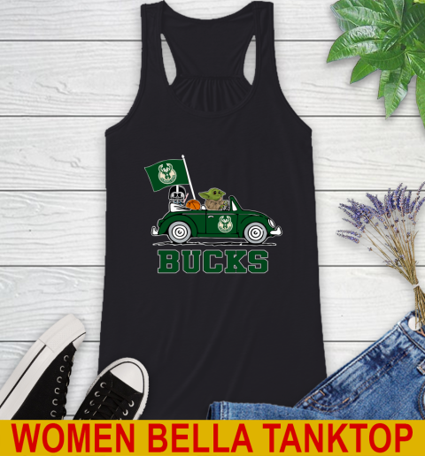 NBA Basketball Milwaukee Bucks Darth Vader Baby Yoda Driving Star Wars Shirt Racerback Tank 2