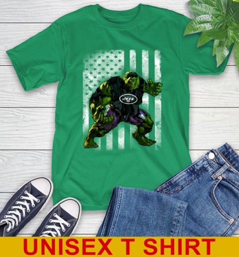New York Jets Hulk Marvel Avengers NFL Football American Flag T-Shirt 7