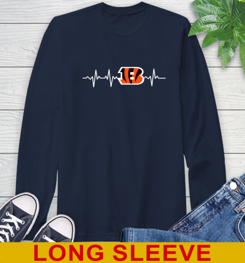 Cincinnati Bengals NFL Football Heart Beat Shirt Long Sleeve T-Shirt 3