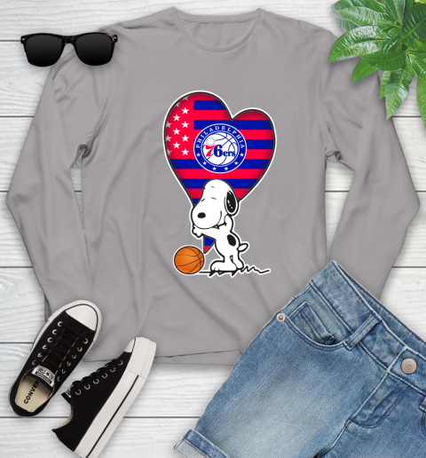 Philadelphia 76ers NBA Basketball The Peanuts Movie Adorable Snoopy Youth Long Sleeve 5