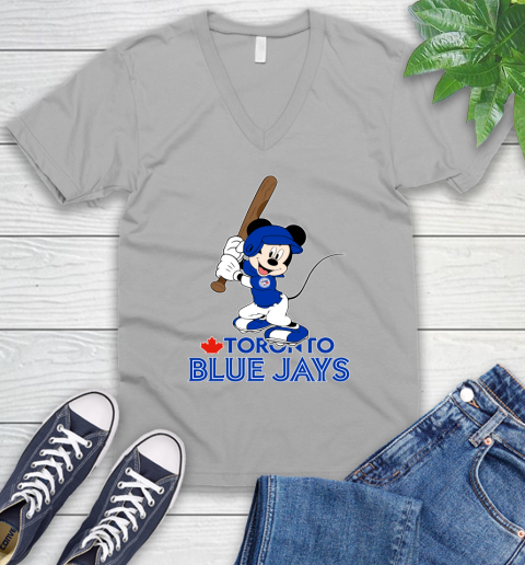 MLB Baseball Toronto Blue Jays Cheerful Mickey Mouse Shirt V-Neck T-Shirt 4