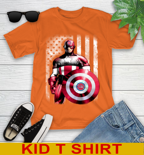 Detroit Pistons NBA Basketball Captain America Marvel Avengers American Flag Shirt Youth T-Shirt 8