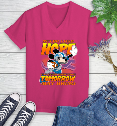 Detroit Lions NFL Football Mickey Disney Never Lose Hope Women's V-Neck T-Shirt 9