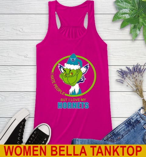 Charlotte Hornets NBA Christmas Grinch I Hate People But I Love My Favorite Basketball Team Racerback Tank 8