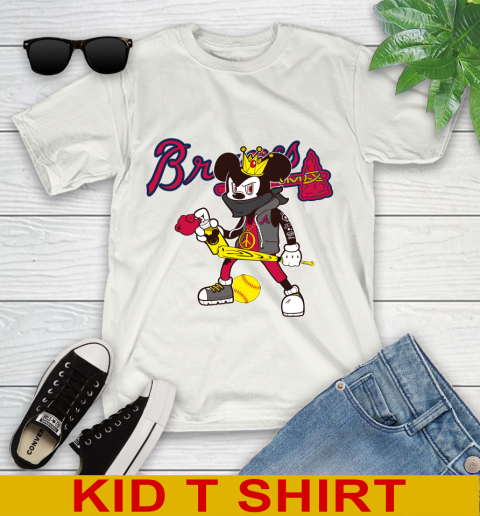 Atlanta Braves MLB Baseball Mickey Peace Sign Sports Youth T-Shirt